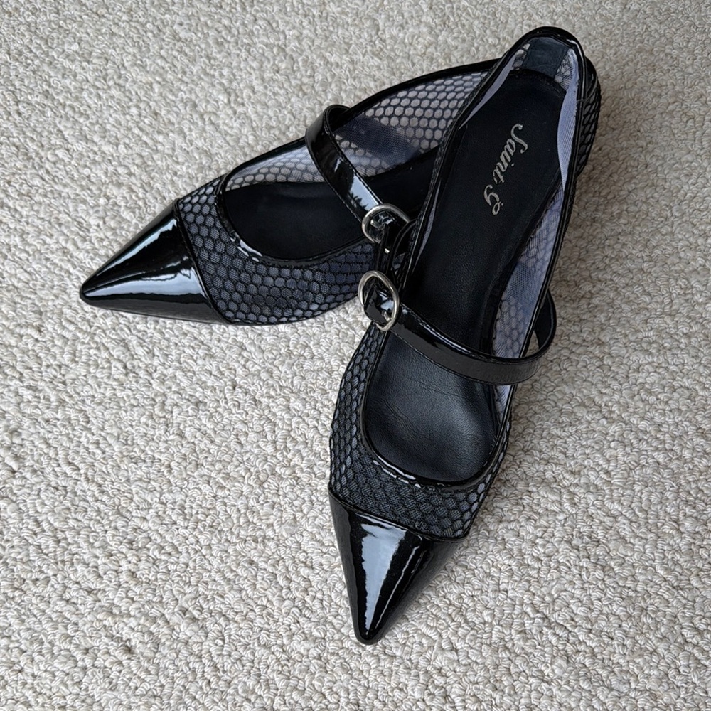 Women's Black Mesh Heels
